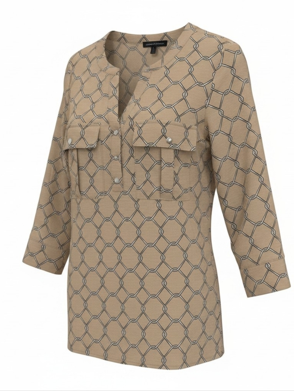 Adrienne Vittadini Tan Chain-Link Print Tunic Top